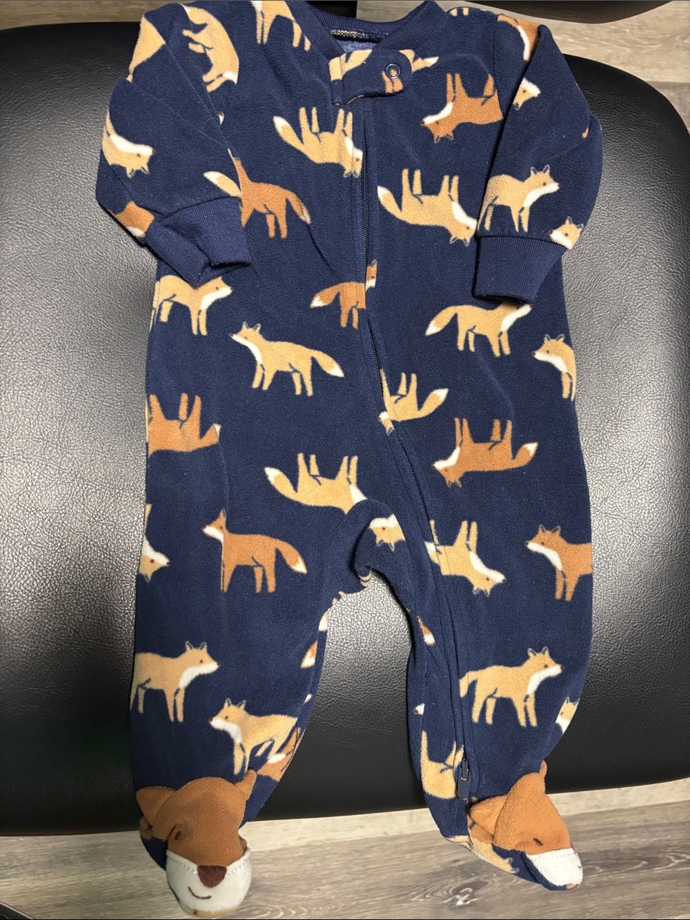 Carter's Navy Fleece Footed Pajama Set with Fox Print